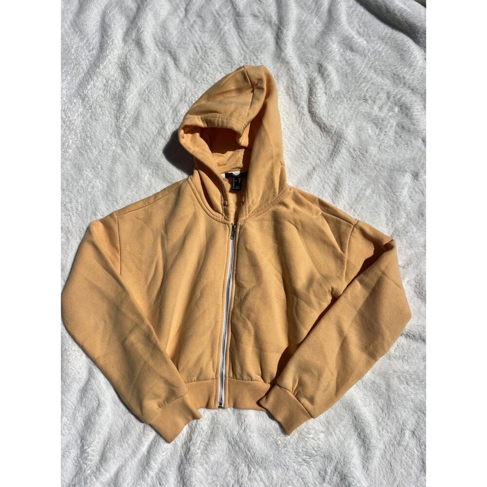 Forever 21 Cropped Zip-Up Hoodie, Mustard, Size XS